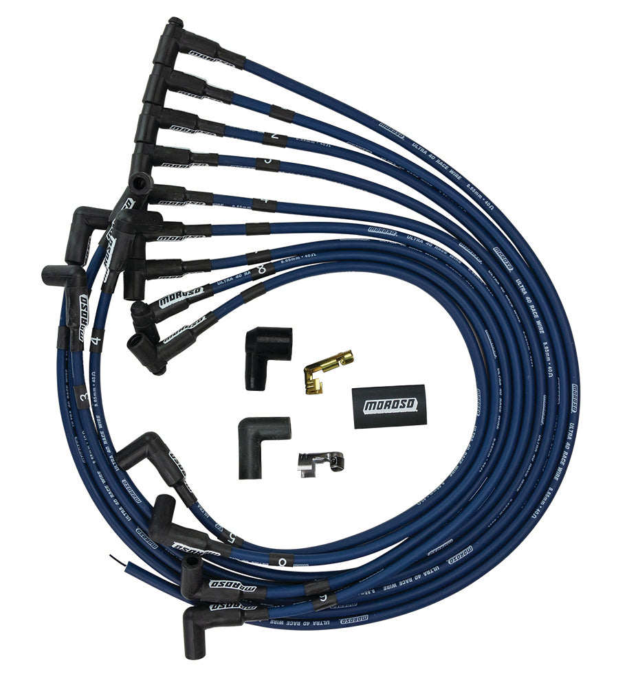 MOROSO 73666 Ultra 40 Spark Plug Wire Set with Spiral Core and 8.65mm Blue Boots for Small Block Chevy