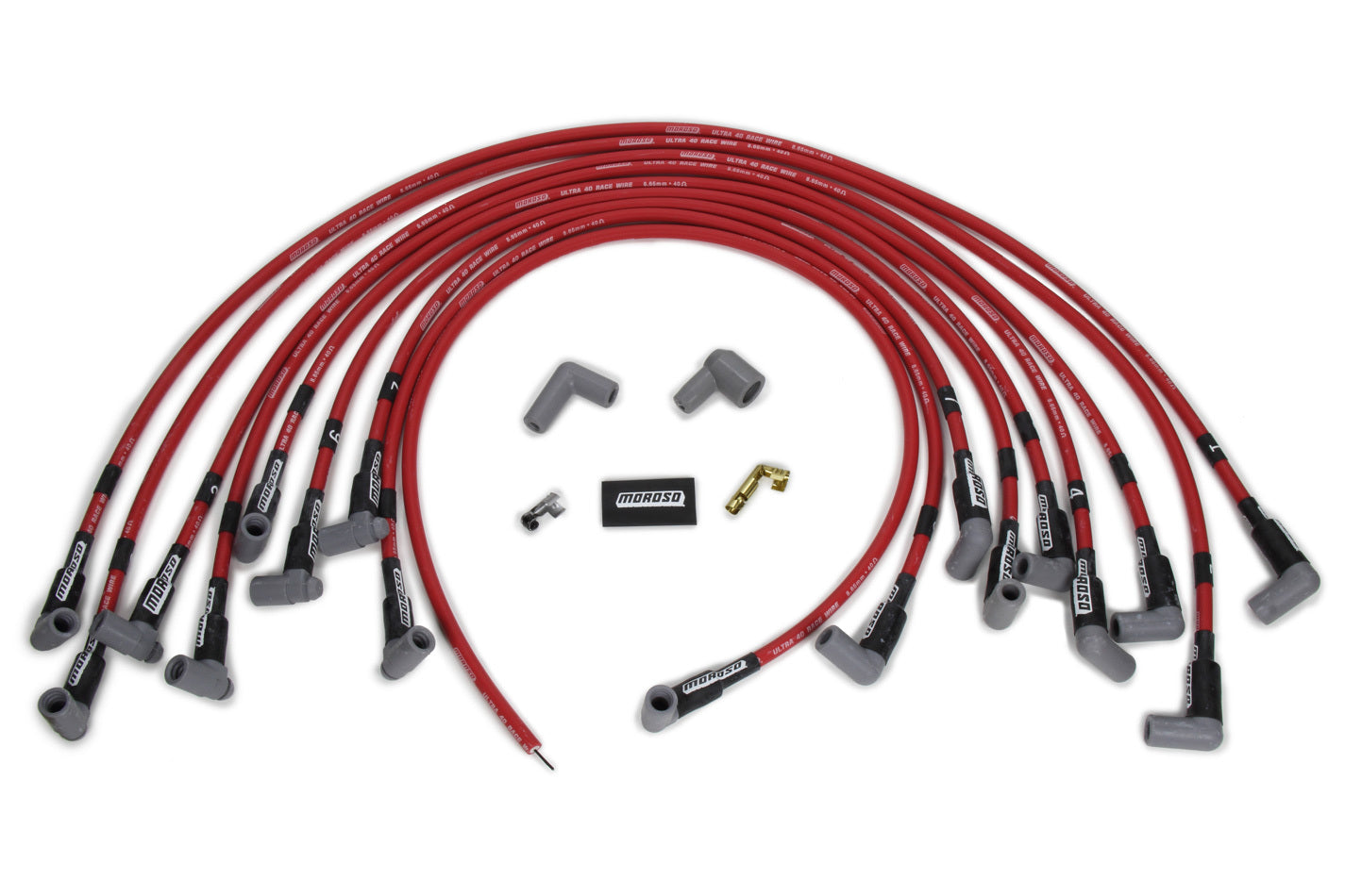 MOROSO 73689 Ultra 40 Race Spark Plug Wire Set for Big Block Chevy, HEI, 8.65 mm, Red, Spiral Core, 90 Degree Boots