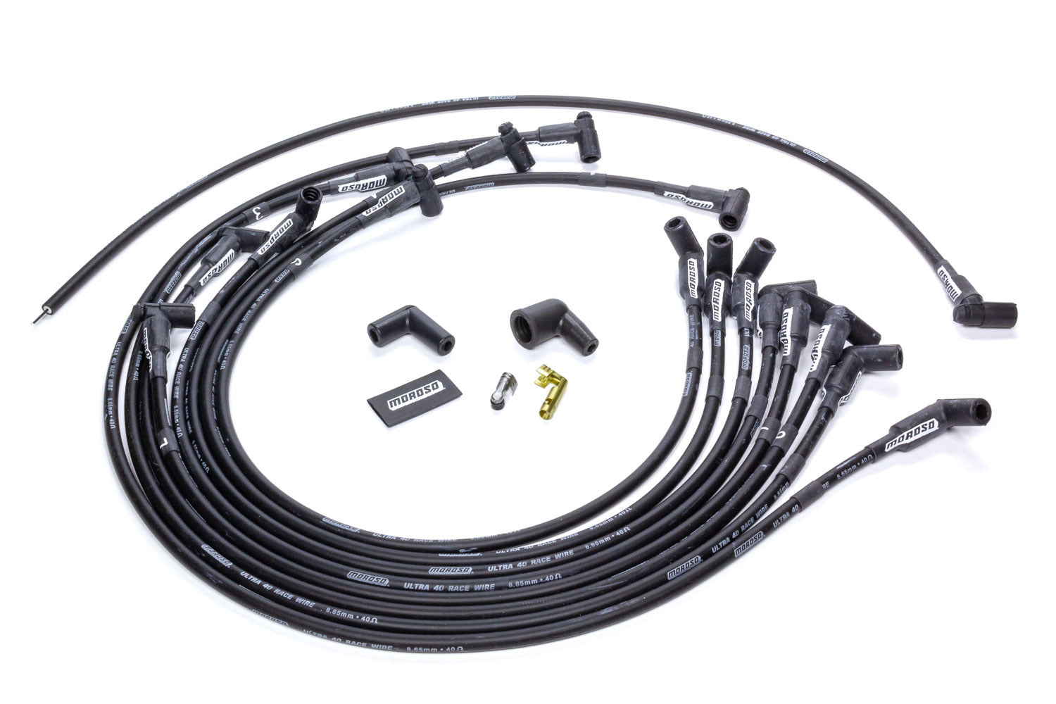 MOROSO Ultra 40 Spark Plug Wire Set for Big Block Chevy HEI, Spiral Core, 8.65 mm, Black, 90 Degree Boot