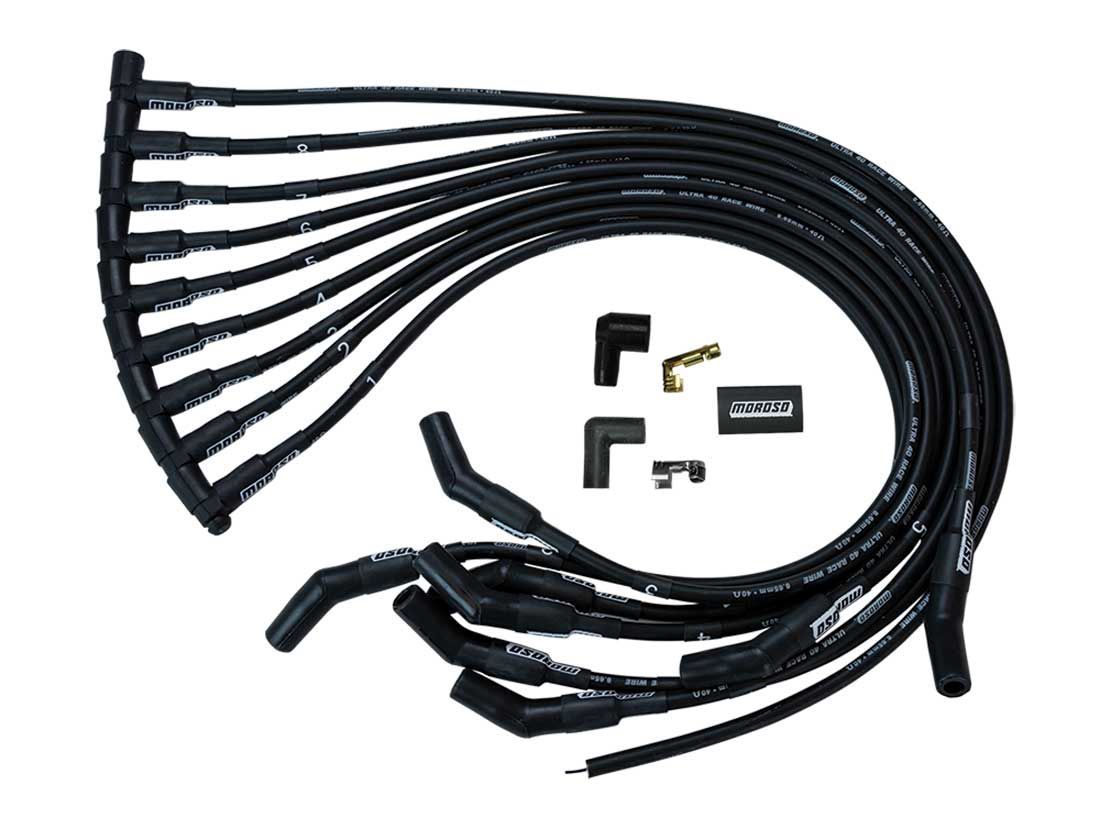 MOROSO 73716 Ultra 40 Spark Plug Wire Set for Small Block Ford 351W with 8.65 mm Spiral Core and Black Finish