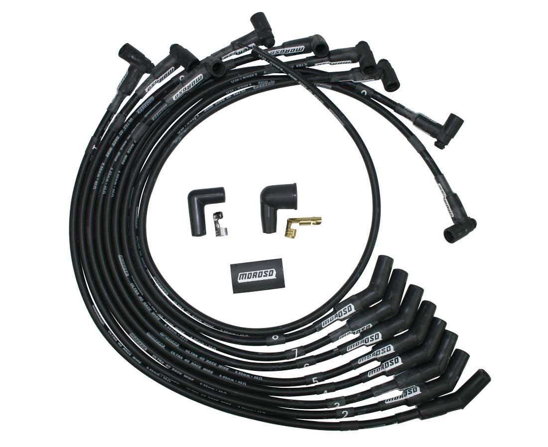 MOROSO 73717 Ultra 40 Spark Plug Wire Set for Ford 460 HEI, 8.65 mm Spiral Core, Black, 135 Degree Plug Boots