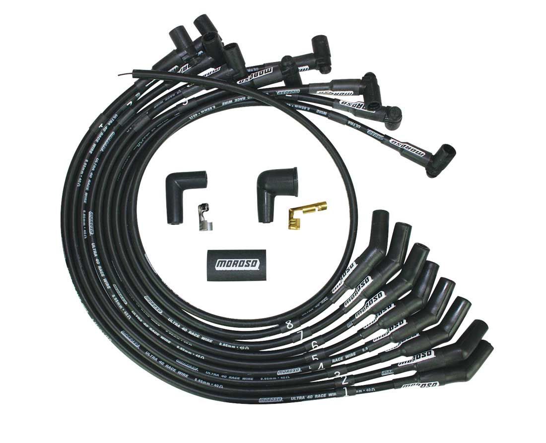 MOROSO Ultra 40 Spark Plug Wire Set for Small Block Ford SBF 302 with HEI Terminals, 8.65 mm Spiral Core, Black