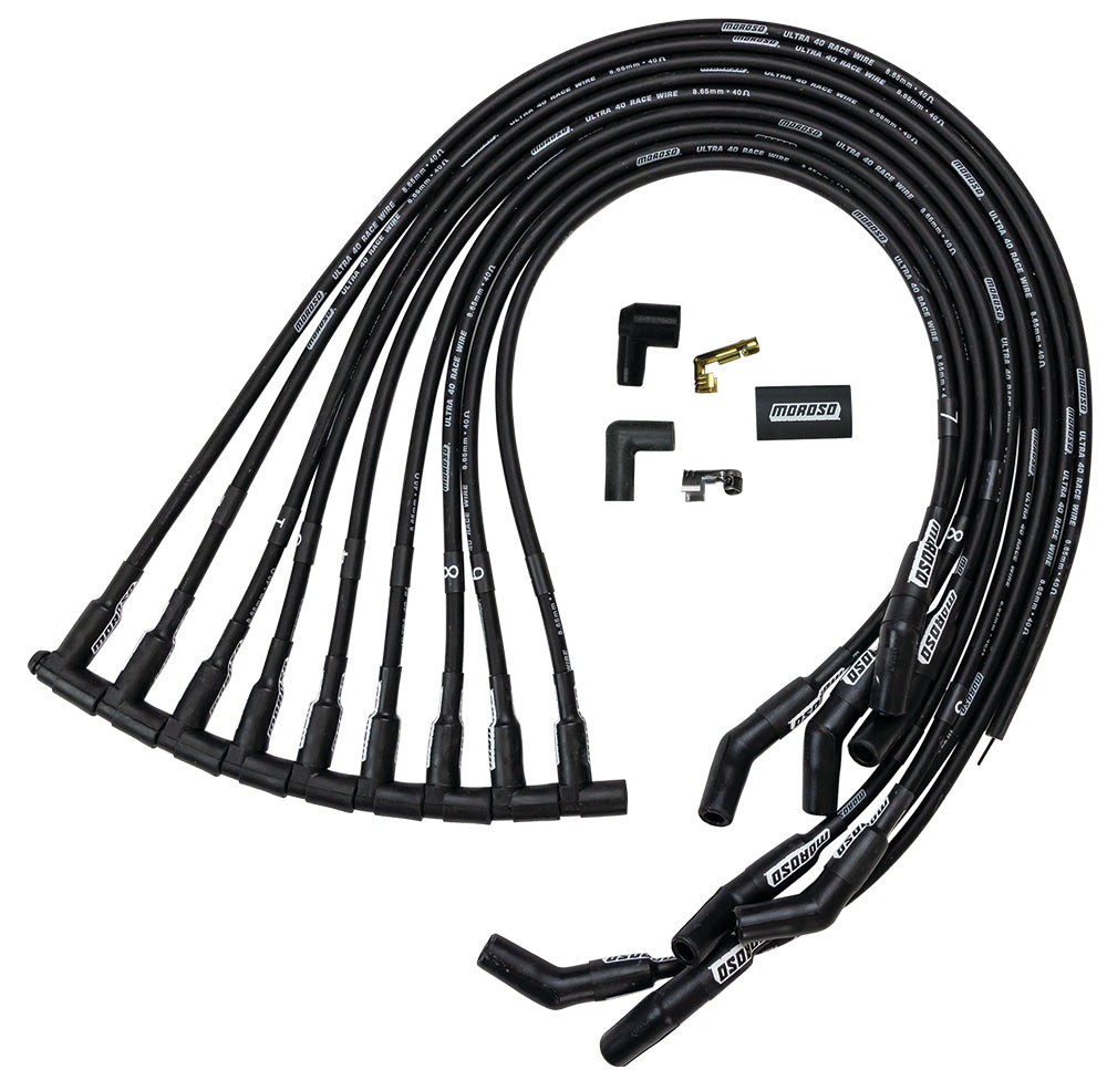 MOROSO Ultra 40 Spark Plug Wire Set for Big Block Chevrolet HEI, 8.65 mm, Spiral Core, 135-Degree Boots, Under Header
