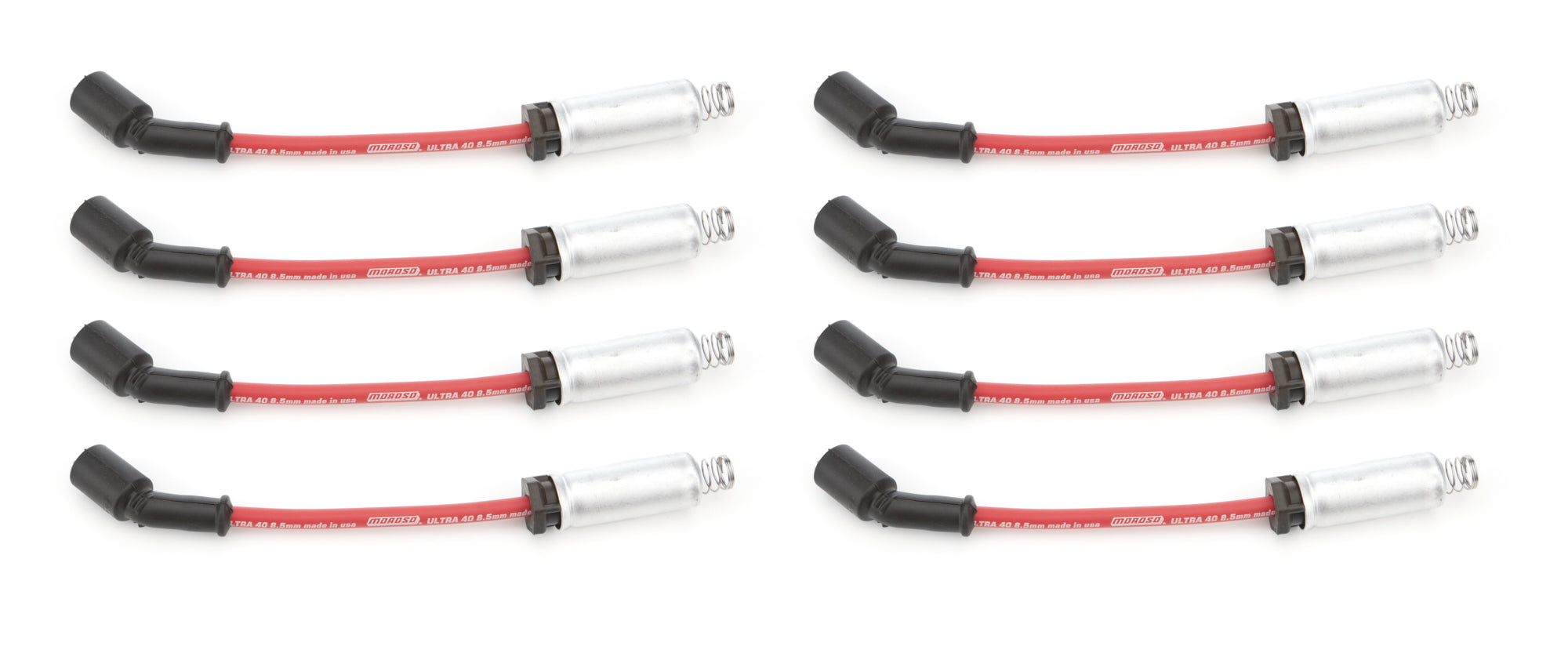 MOROSO 73740 Ultra 40 Spark Plug Wire Set for GM LS and LT Series, 8.5 mm, Red, Spiral Core, Straight Plug Boots, Heat Shields Included