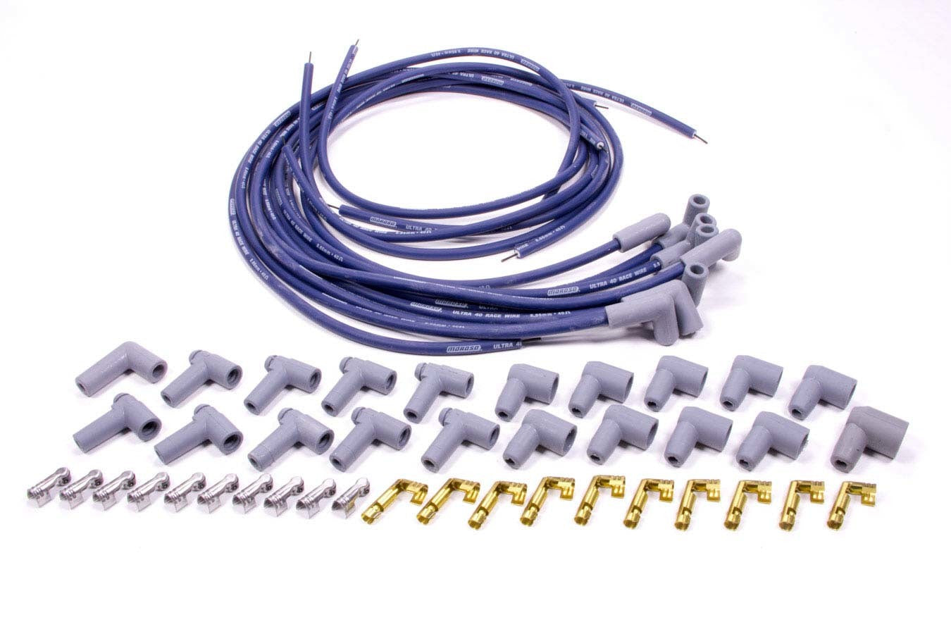 MOROSO Ultra 40 Spark Plug Wire Set with Spiral Core, 8.65 mm, Blue, 90 Degree Boot, Cut-To-Fit, HEI / Socket Style, V8 Engine