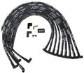 MOROSO Ultra 40 Spiral Core Spark Plug Wire Set for Small Block Chevy, 8.65 mm, Black with 90 Degree HEI Terminal and Sleeved Design