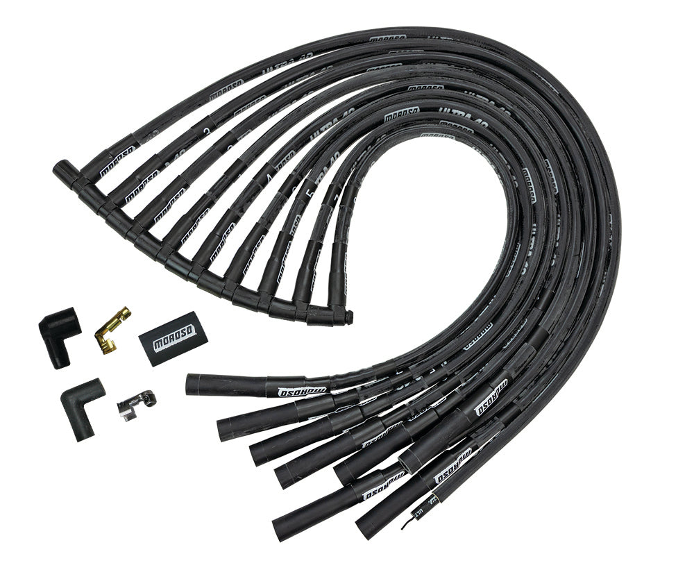 MOROSO Ultra 40 Spark Plug Wire Set - Black, 8.65 mm Spiral Core, Sleeved, HEI Style Terminals for Big Block Chevy