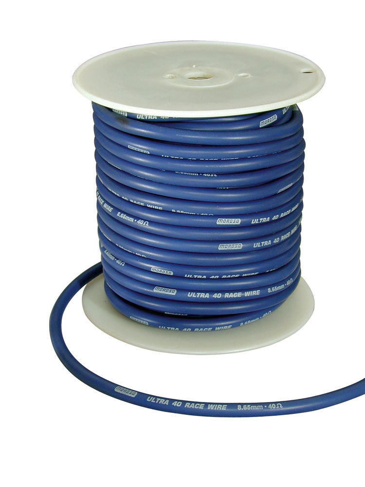 MOROSO 73830 Ultra 40 Race Wire 100ft Spool Spiral Core Silicone Ignition Wire Blue