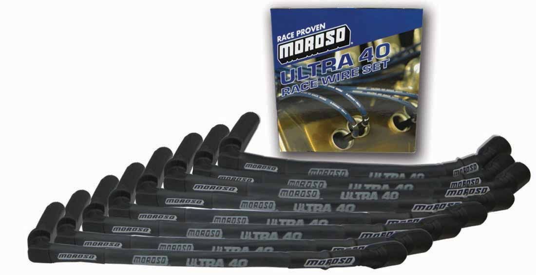MOROSO Ultra 40 Spark Plug Wire Set for GM LS-Series Engines, 7 mm Spiral Core, Black with 90 Degree HEI/Socket Boots