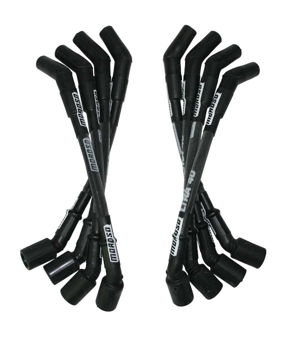 MOROSO Ultra 40 Spark Plug Wire Set for GM LS Series, 12 Inch Length, Spiral Core, 7 mm, Black with 135-Degree Plug Boots