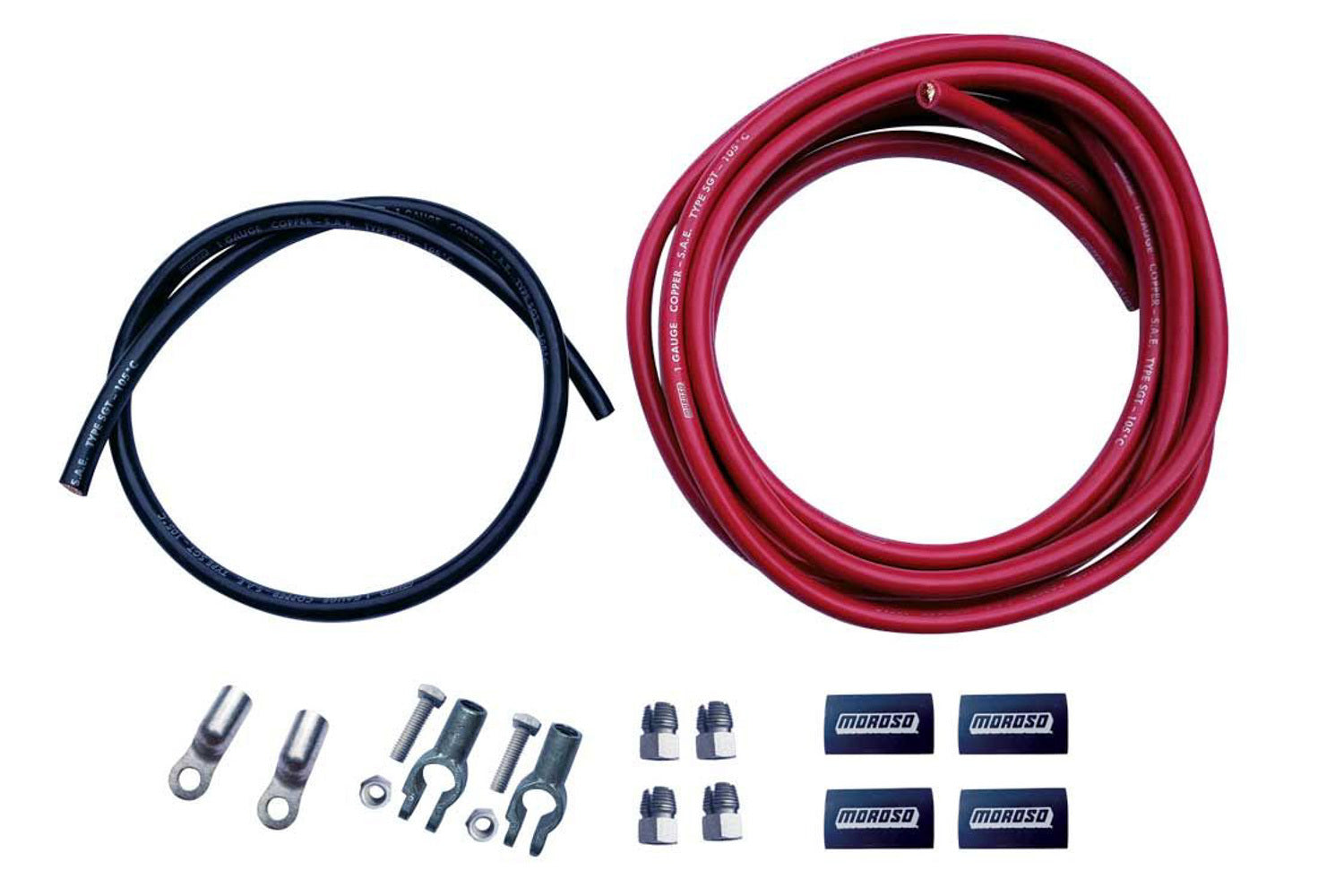 MOROSO 74020 Remote Battery Cable Kit with 1-Gauge Copper Wires and Top Mount Terminals