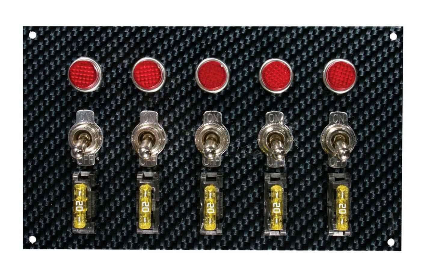 MOROSO 74148 Fiber Design Switch Panel with Indicator Lights and Fused Toggle Switches, 6.75 x 4 Inches, Carbon Fiber Look Finish