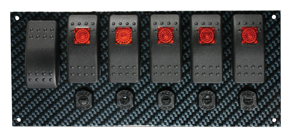 MOROSO 74193 Fiber Design Switch Panel with Circuit Breaker and Indicator Lights, 3.438 x 8 Inches, Black Carbon Fiber Look