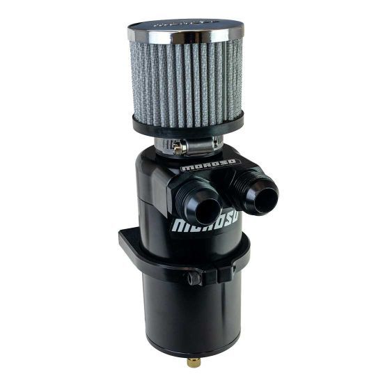 MOROSO 85416 Breather Tank with Dual 10 AN Female Inlets and 12 AN Male Adapters, 3 Inch Diameter, Black Anodized Aluminum