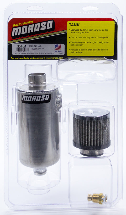 MOROSO 85464 Breather Tank for Dry Sump Rear End, Bar Mount, 3.125 Inch Diameter, 11.5 Inch Tall, Aluminum, Natural Finish