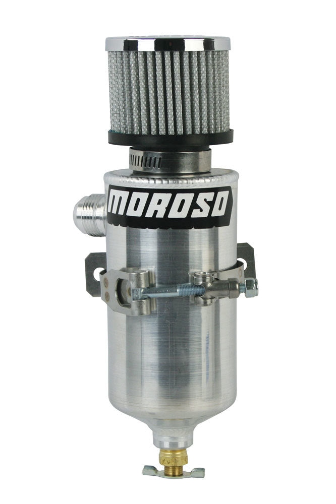 MOROSO 85465 Vacuum Pump Breather Tank 3.125 Inch Diameter Aluminum with 1 Quart Capacity and 12 AN Male Inlet