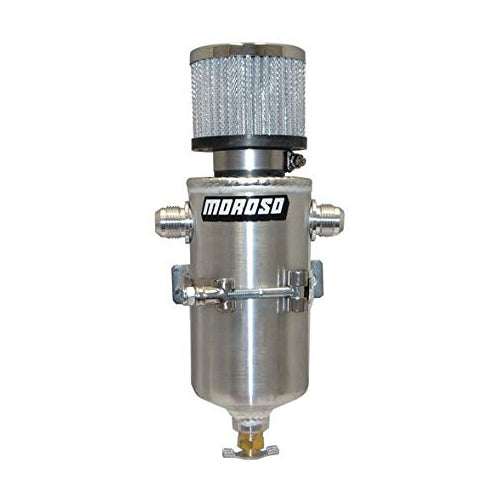 MOROSO 85468 Breather Tank with 2 10 AN Male Inlets, 1 Quart Aluminum Natural Finish