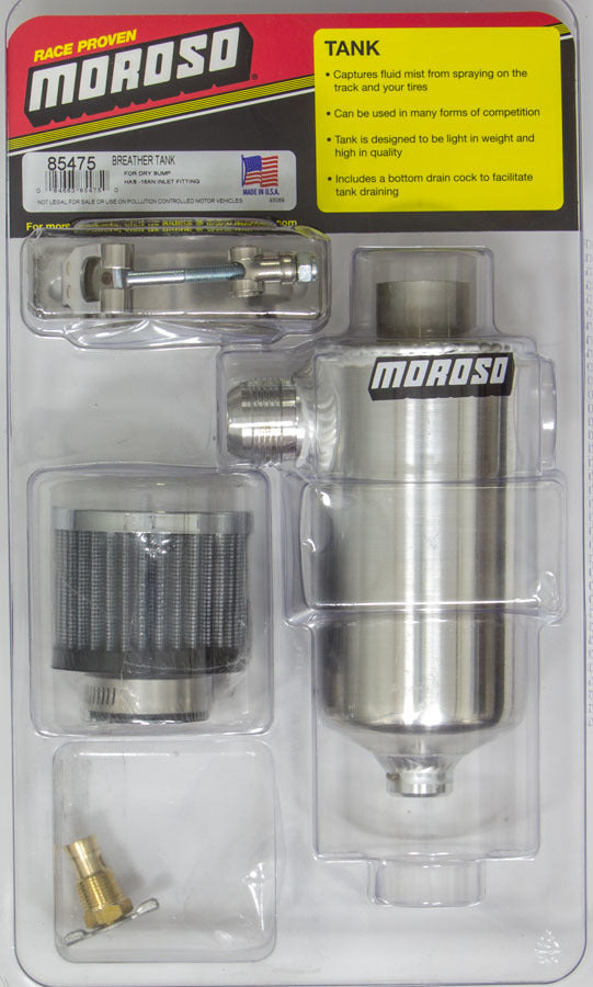 MOROSO 85475 Dry Sump Breather Tank with 3.125 Inch Diameter and 1 Quart Capacity