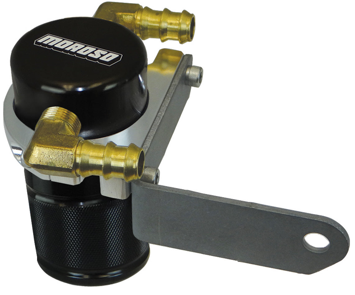 MOROSO 85697 Air/Oil Separator for Dodge Challenger with Shaker Hood, 2.125 Inch Diameter, Aluminum, Black Anodized Finish