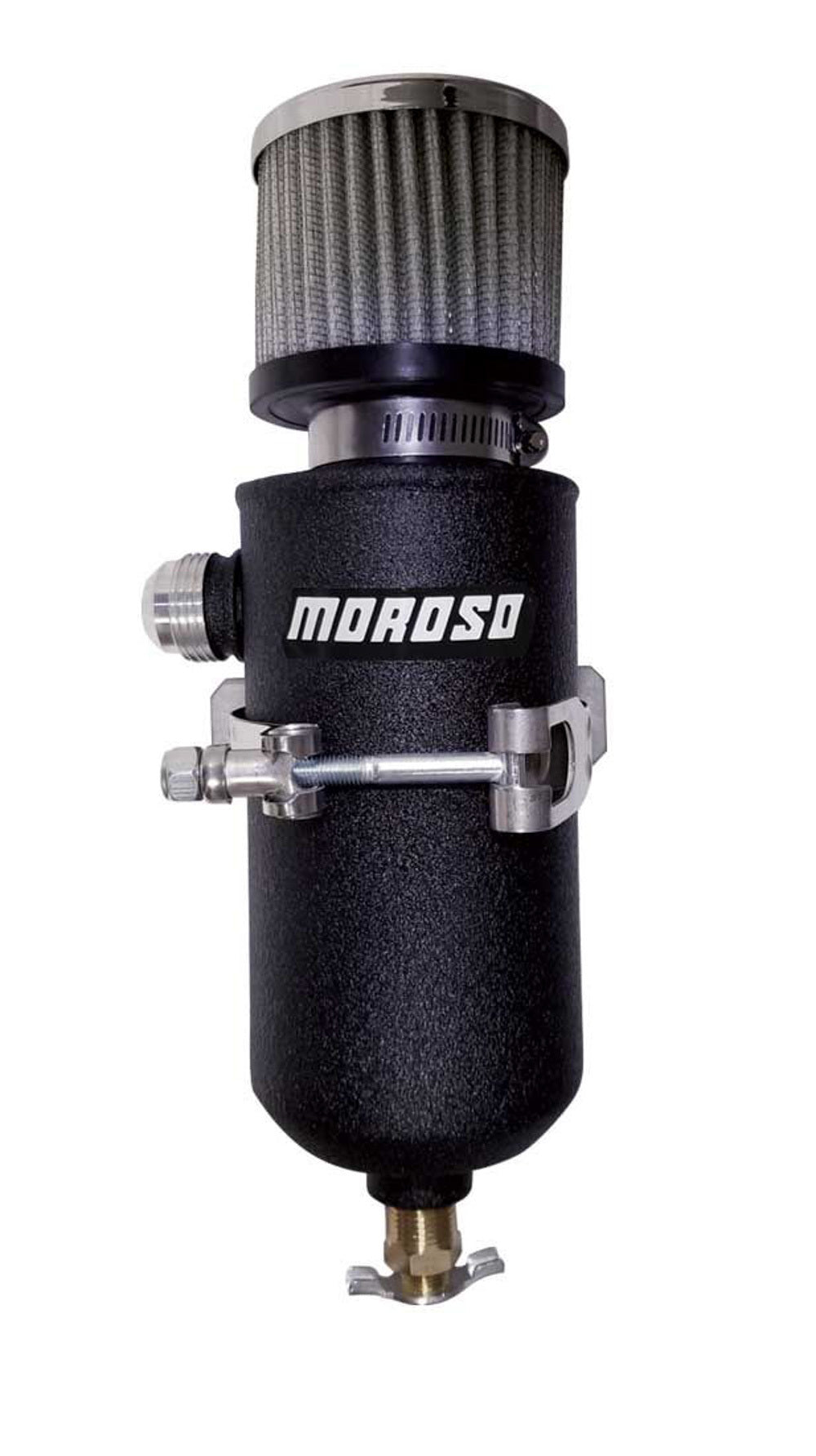 MOROSO 85751 Remote Breather Tank with 12AN Fitting, 3.125 Inch Diameter, 6.5 Inch Tall, 1 Quart Capacity, Aluminum Black Powder Coat