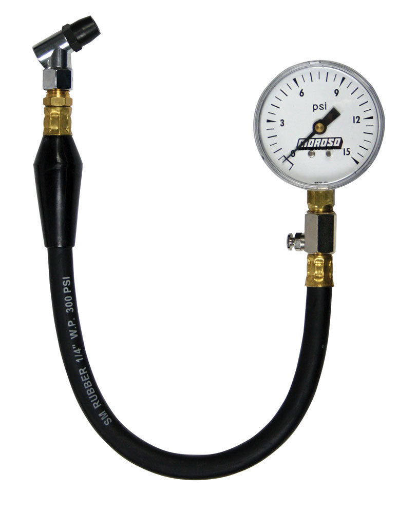 MOROSO 89550 Tire Pressure Gauge, 0-15 PSI, Analog Dial with White Face, 2-5/8 Inch Diameter