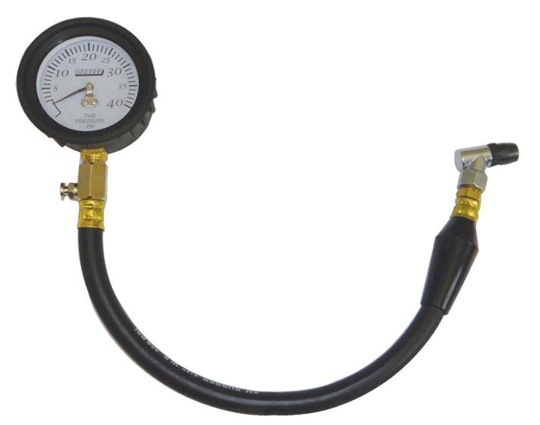 Moroso Garage Series Tire Pressure Gauge 0-40 PSI Analog with White Face and 2-1/4 Inch Diameter