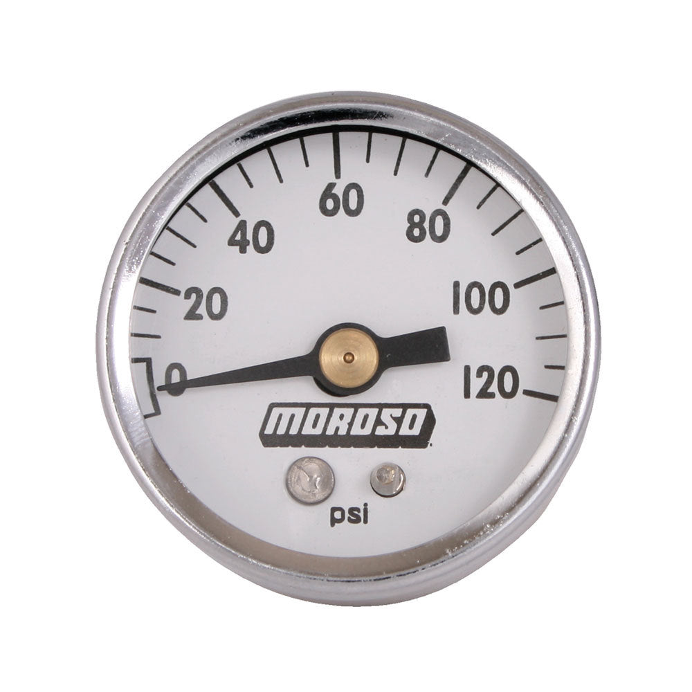 MOROSO 89611 Oil Pressure Gauge, 0-120 PSI, Mechanical, Analog, 1-1/2 Inch Diameter, White Face with 1/8 Inch NPT Port