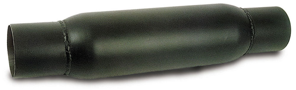MOROSO 94050 Spiral Flow Racing Muffler with 2.5-Inch Inlet and Outlet, 12x4-Inch Round Body, 16 Inches Long, Steel with Black Paint Finish