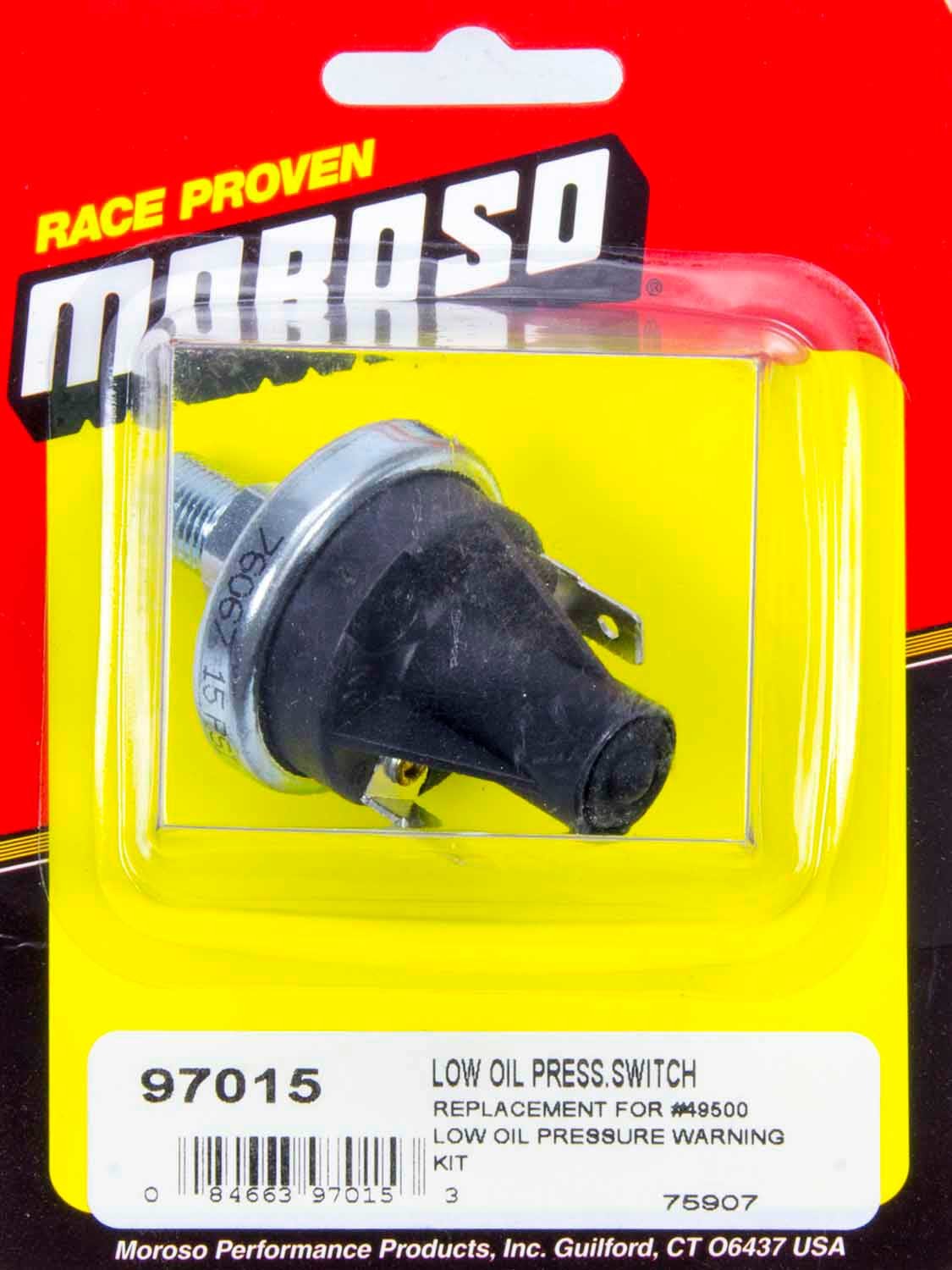 MOROSO 97015 Low Oil Pressure Switch with 15 psi On - 50 psi Off, 1/8 in NPT Male, Oil Pressure Sensor