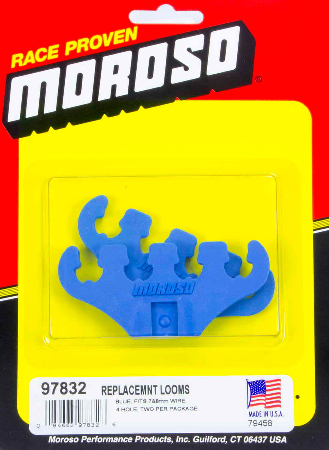 MOROSO 97832 Blue 4-Hole Wire Loom for Spark Plug Wires, 7-9 mm Diameter, Plastic, Bracket Mount, Pair