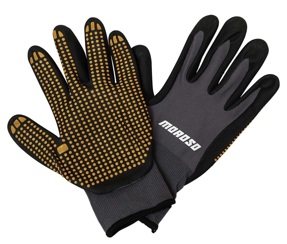 Moroso Mechanic Gloves with Logo, Elastic Closure, Rubber Material, Black, One Size Fits All