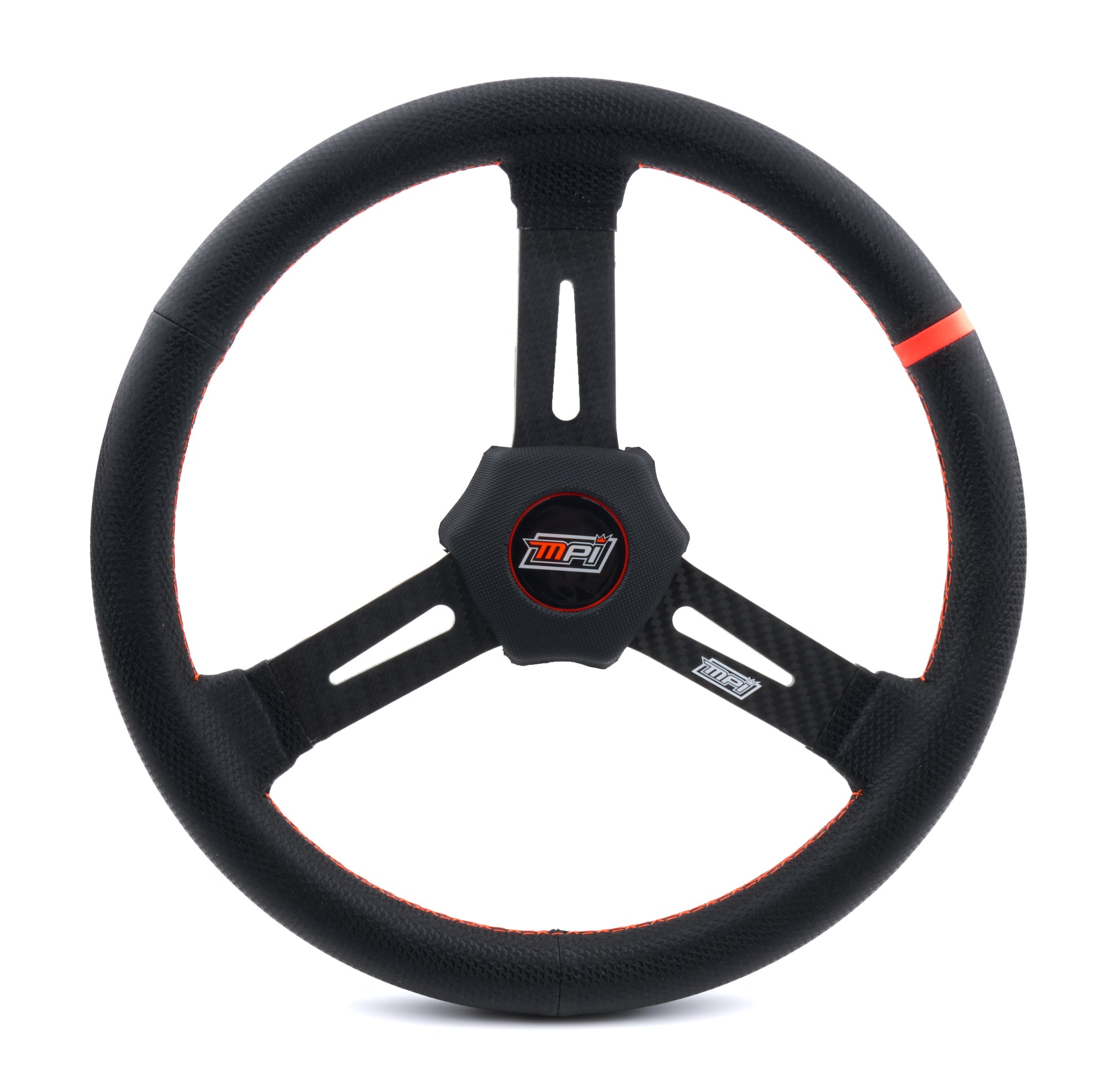 MPI USA MPI-D3-15-C Dirt Racing Steering Wheel 15 Inch Flat 3-Spoke Carbon Fiber with X-Large Black Foam Grip and Orange Stripe