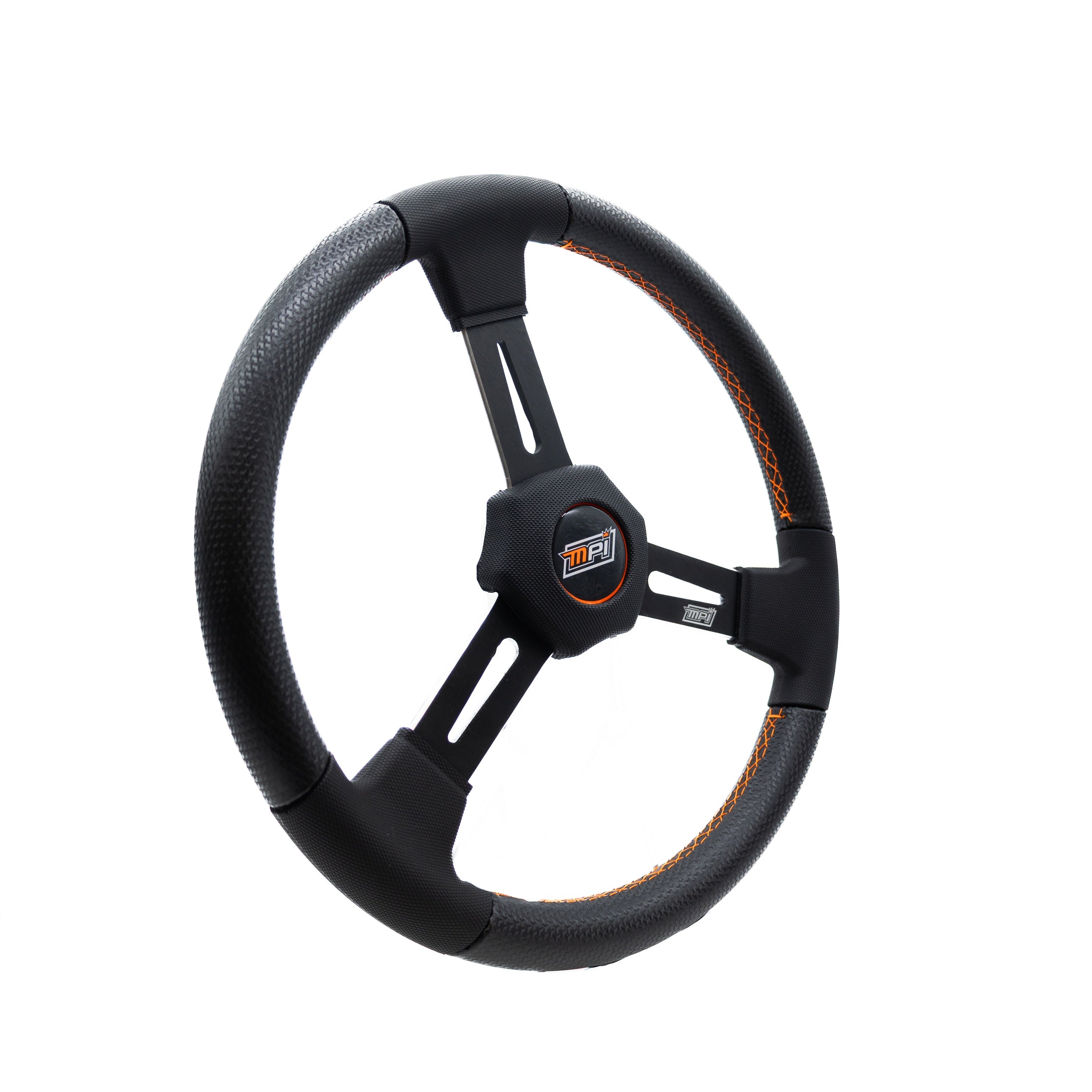 MPI USA MPI-D4-15-XL Dirt Racing Steering Wheel, 15 Inch Diameter, Flat, 3-Spoke, Black Foam Grip, Aluminum Finish