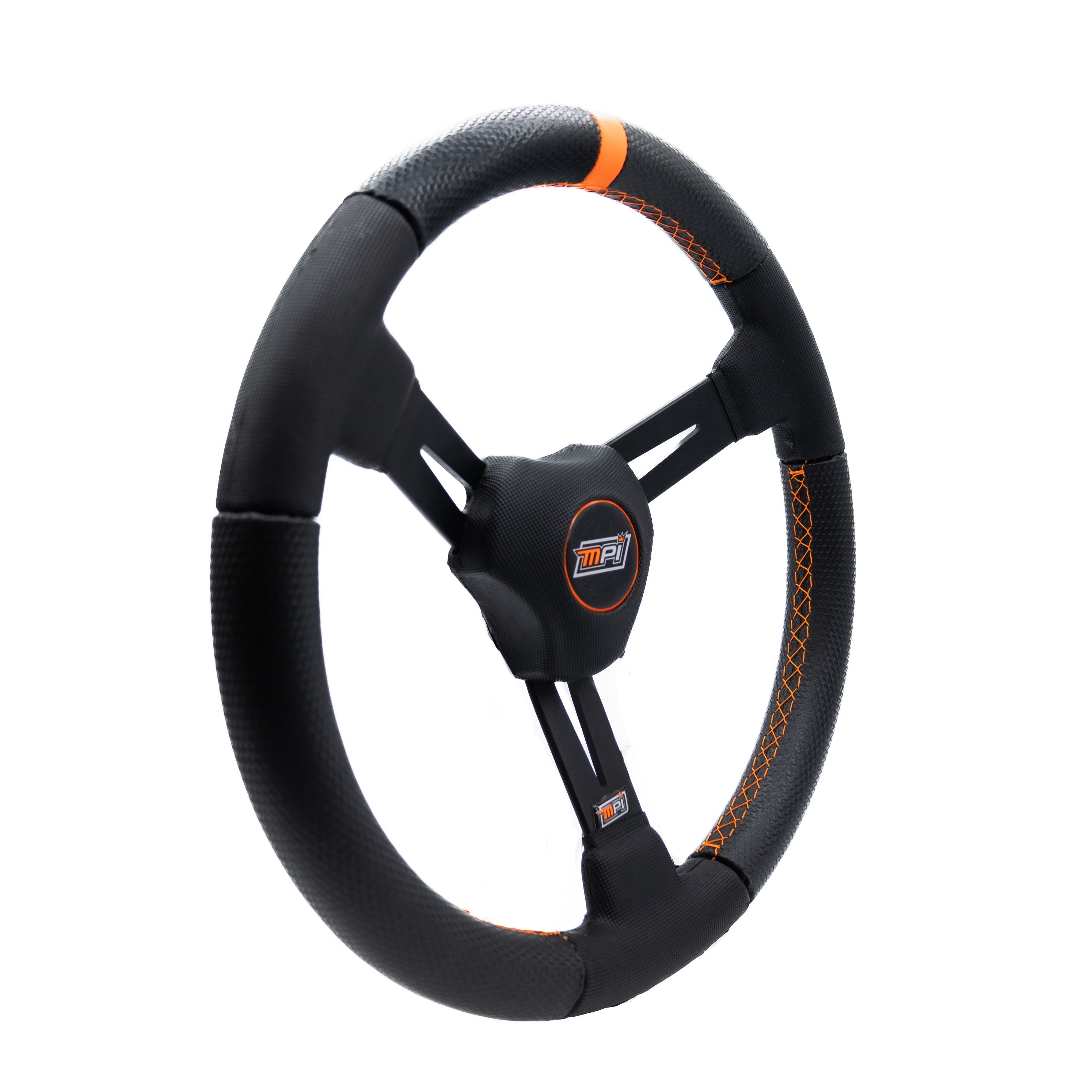 MPI USA MPI-DM3-16-XL Dirt Racing Steering Wheel, 16-Inch Diameter, 3-Spoke, Black Aluminum Frame with Orange Stripe and X-Large Black Foam Grip