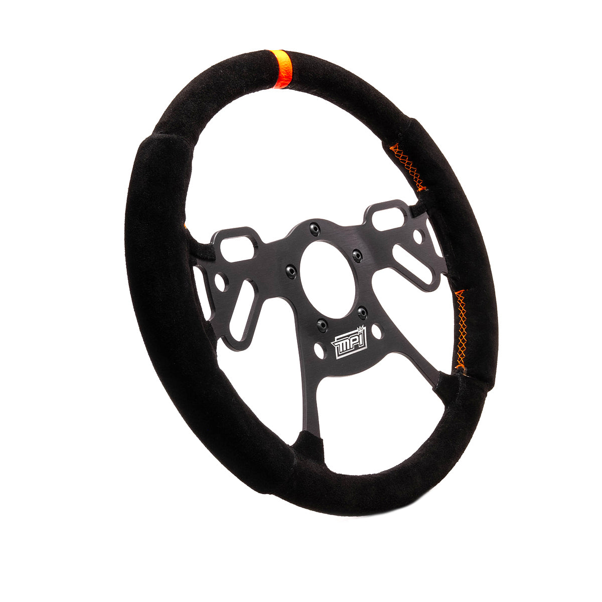 MPI USA MPI-DRG2-13 Drag Race Steering Wheel 13-Inch Flat Black Suede Grip with Orange Stripe