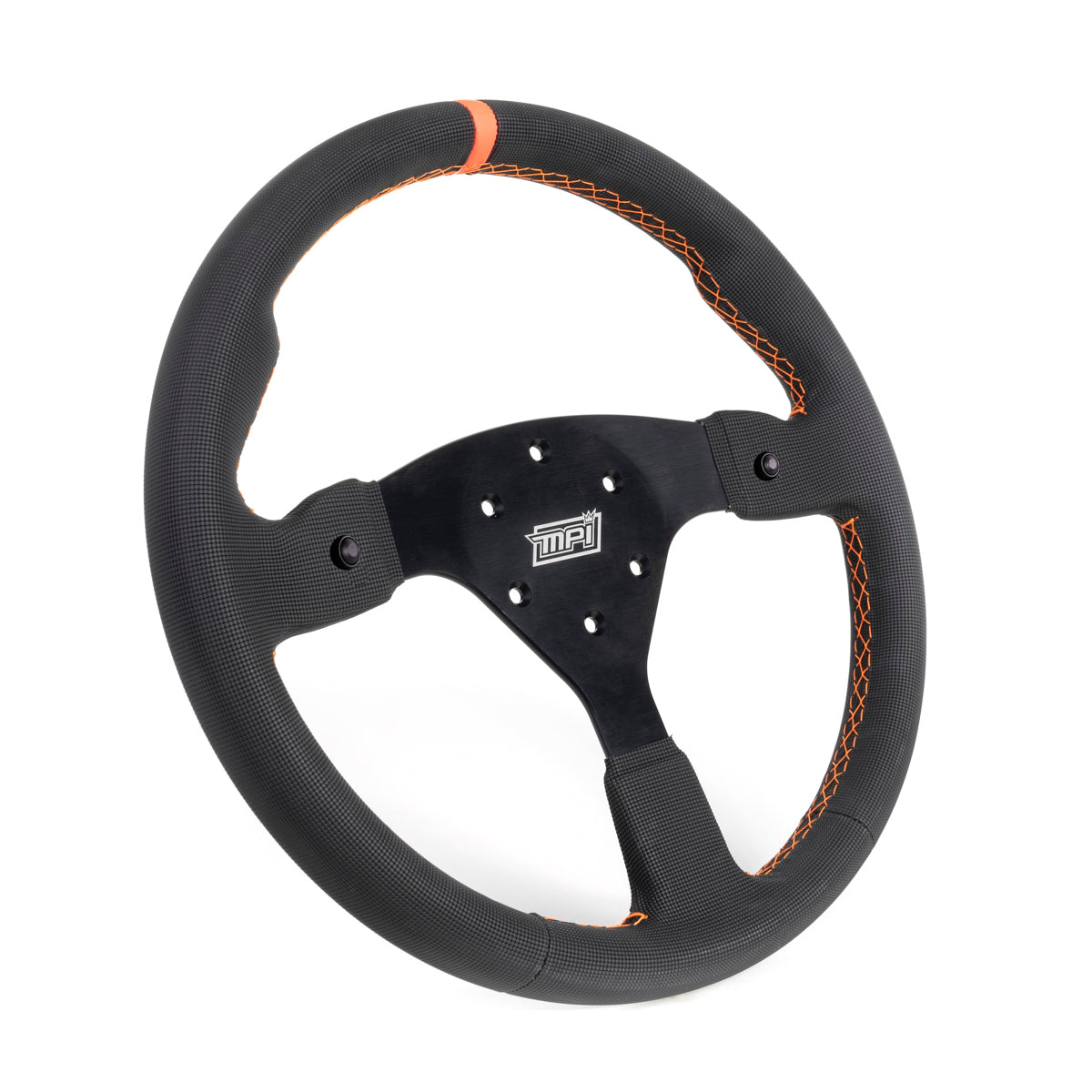 MPI USA MPI-F-14-2B-PX Off Road 14-Inch Flat Suede Steering Wheel with Black Anodized Aluminum and Orange Stripe