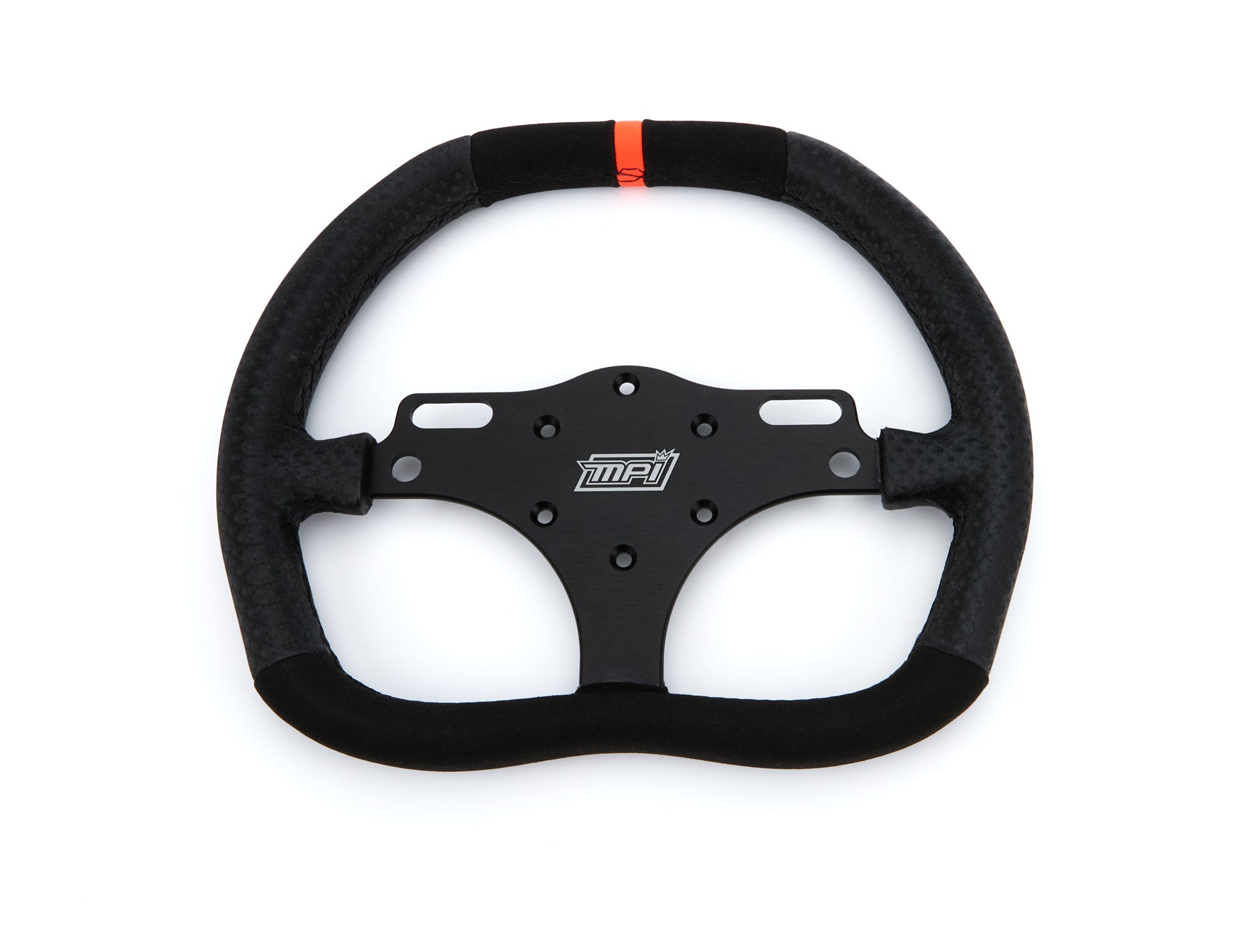 MPI USA MPI-GT-RSC-310 Touring Car GT Steering Wheel, 12-Inch Diameter, Flat D-Shape, Black Alcantara Grip with Orange Stripe, Aluminum Construction