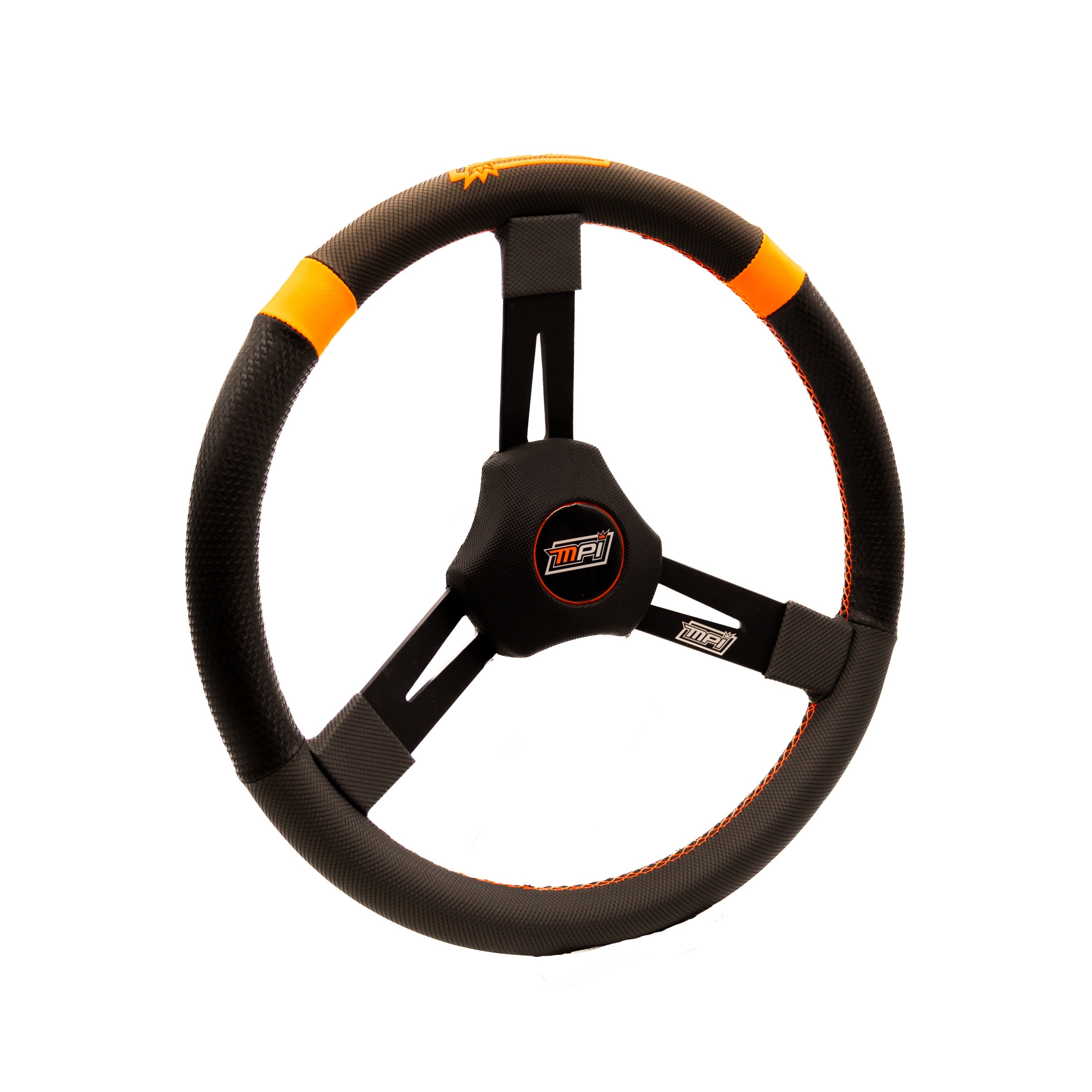 MPI USA MPI-KMD2-15 Micro Karting Steering Wheel, 15 Inch Diameter, Black Foam Grip with Orange Stripes, Aluminum Construction