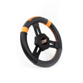 MPI USA MPI-KQR-11 Quarter Midget Steering Wheel with 10.75 Inch Diameter, 3-Spoke Design, Black Synthetic Grip with Orange Stripes, Aluminum Construction, Black Anodized Finish