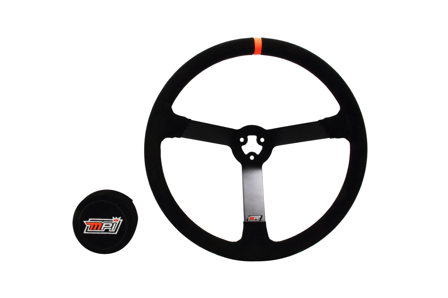 MPI USA MPI-LM-15 15-Inch Black Suede Grip Steering Wheel with Orange Stripe and Steel Construction
