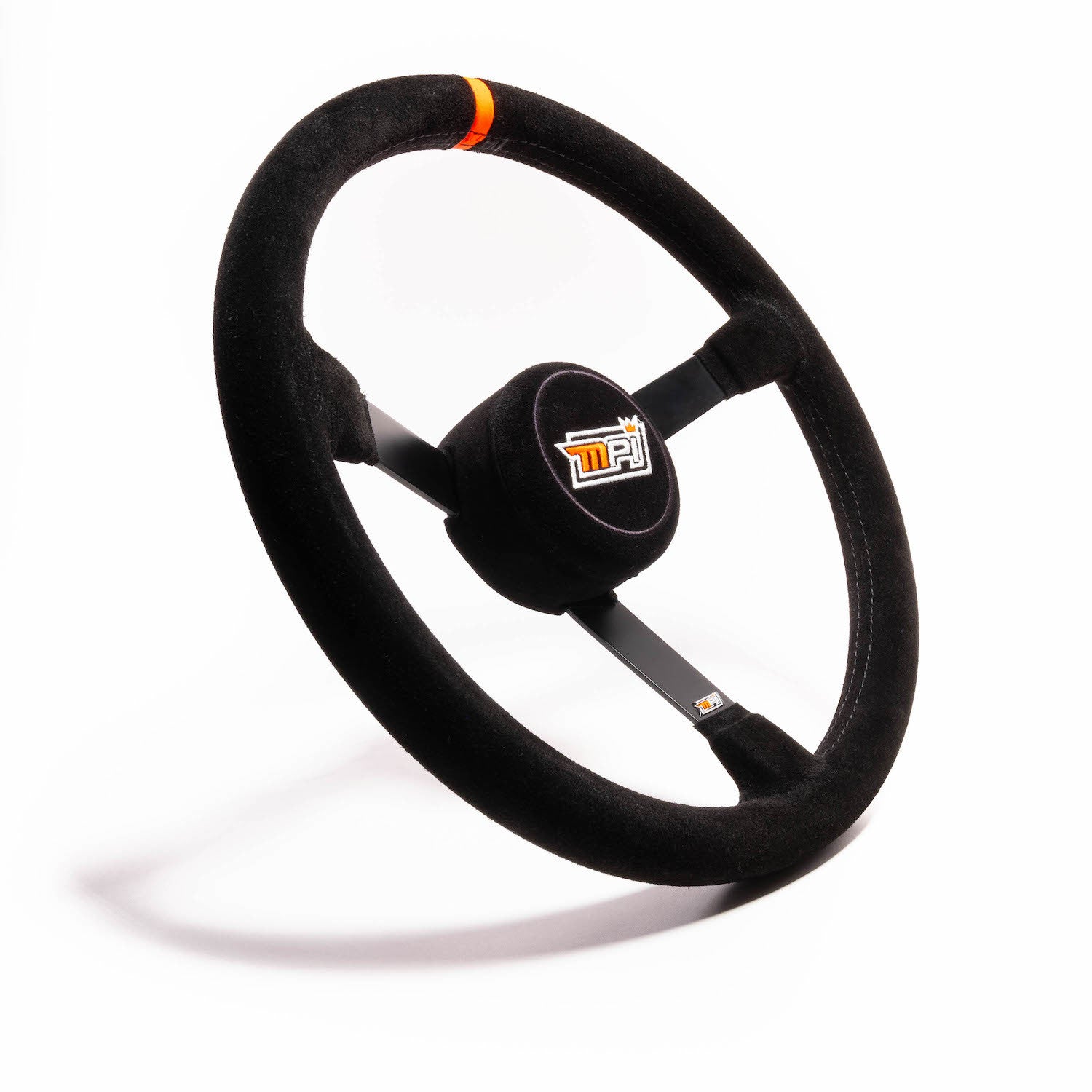 MPI USA MPI-MP-14-O 14-Inch Lightweight Steel Steering Wheel with Black Suede Grip and Orange Stripe