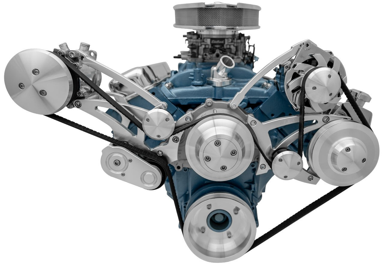 March Performance MPP13120 Pontiac Serpentine Pulley Conversion Kit with Aluminum 6-Rib Serpentine Pulley and Clear Powder Coat Finish
