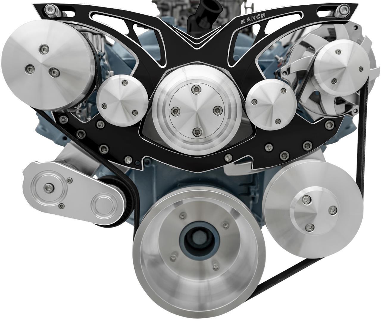 March Performance Pontiac V8 Style Track Serpentine Kit with 6-Rib Aluminum Pulley System