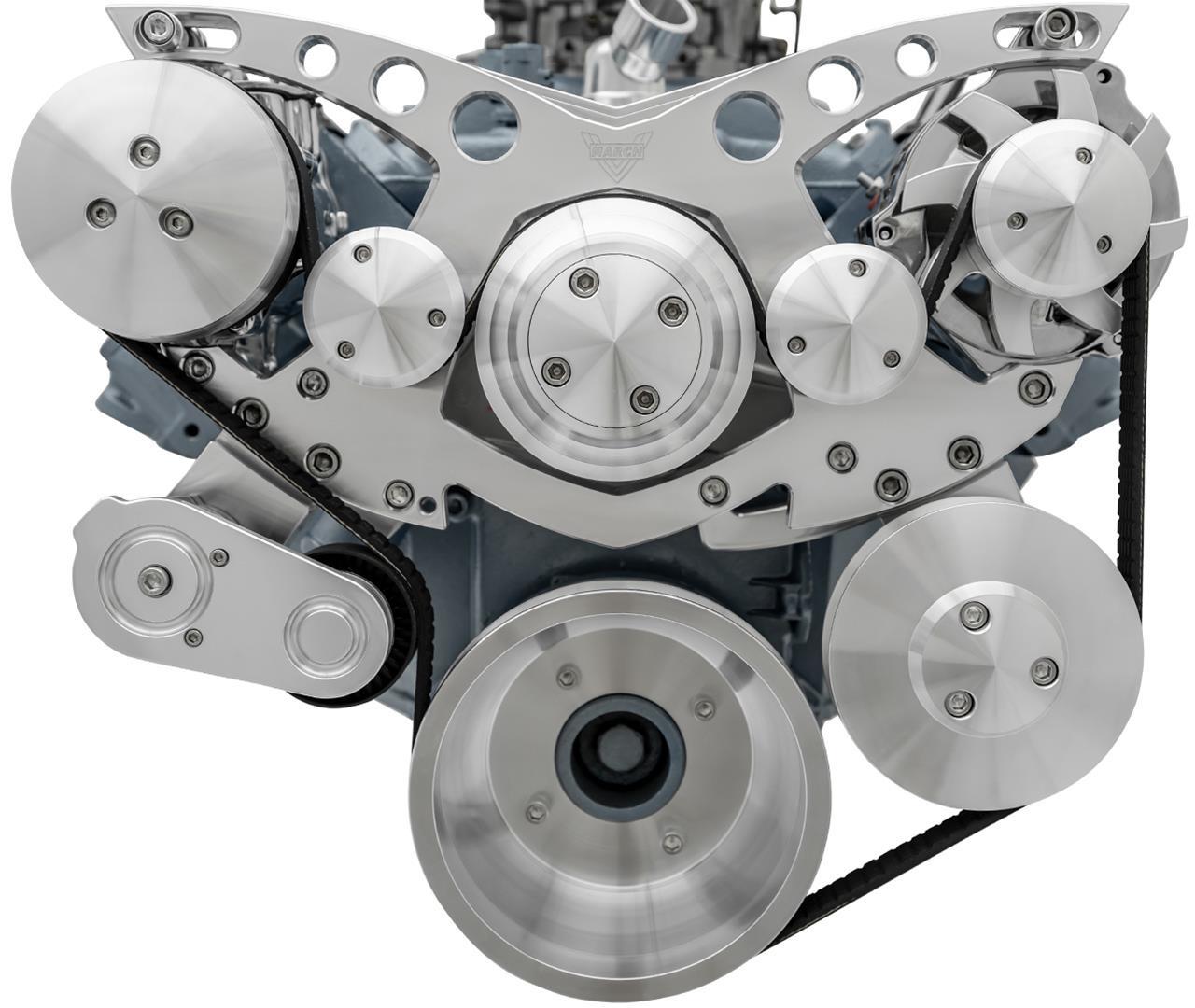 March Performance Pulley Kit 13165 for Pontiac V8 6-Rib Serpentine System Aluminum with Clear Powder Coat