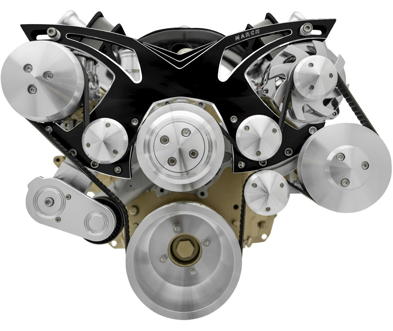 March Performance MPP16030-08 Oldsmobile Style Track Serpentine Pulley Kit with 6-Rib Aluminum Belt Drive in Black
