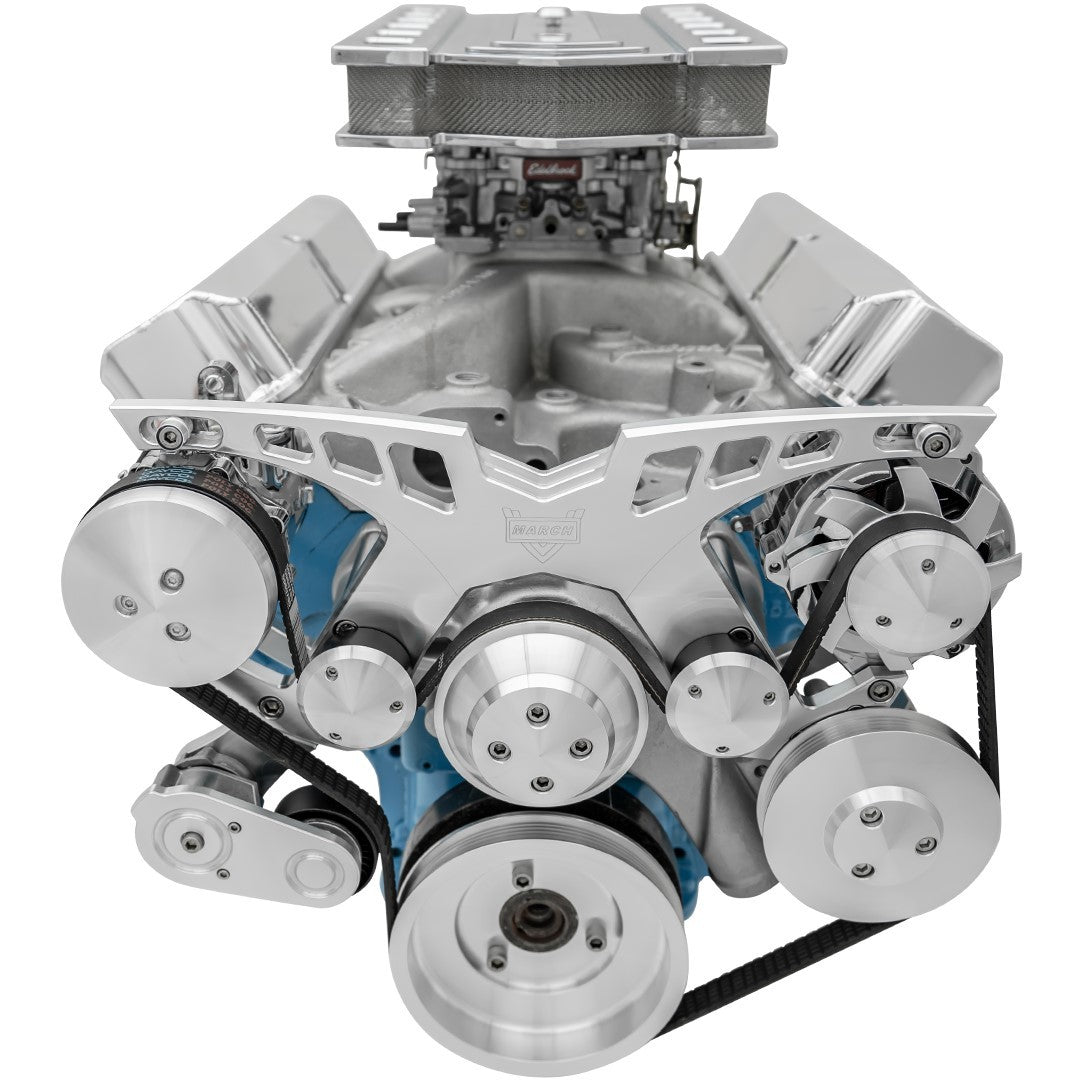 March Performance Ford FE Style Track Pulley System with 6-Rib Serpentine Aluminum Pulley Kit