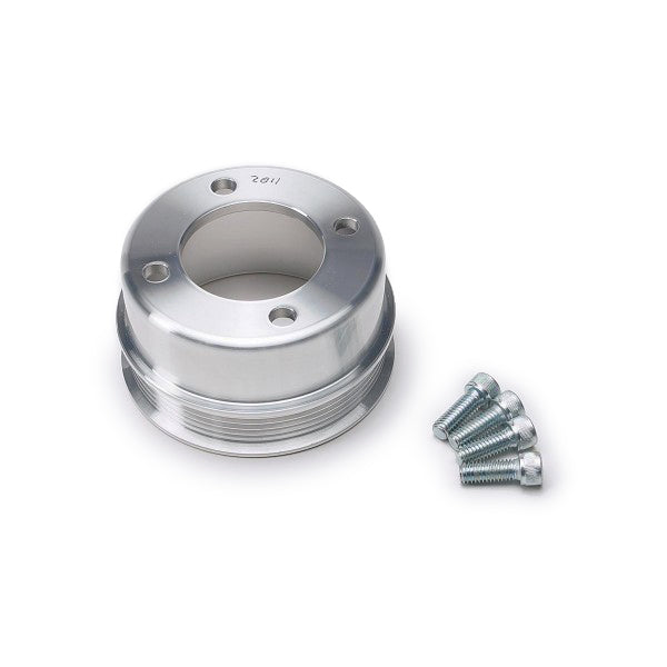 March Performance Crankshaft Pulley for Small Block Ford 289/302/351, 6-Rib Serpentine, Aluminum with Clear Powder Coat, 4.375 Inch Diameter