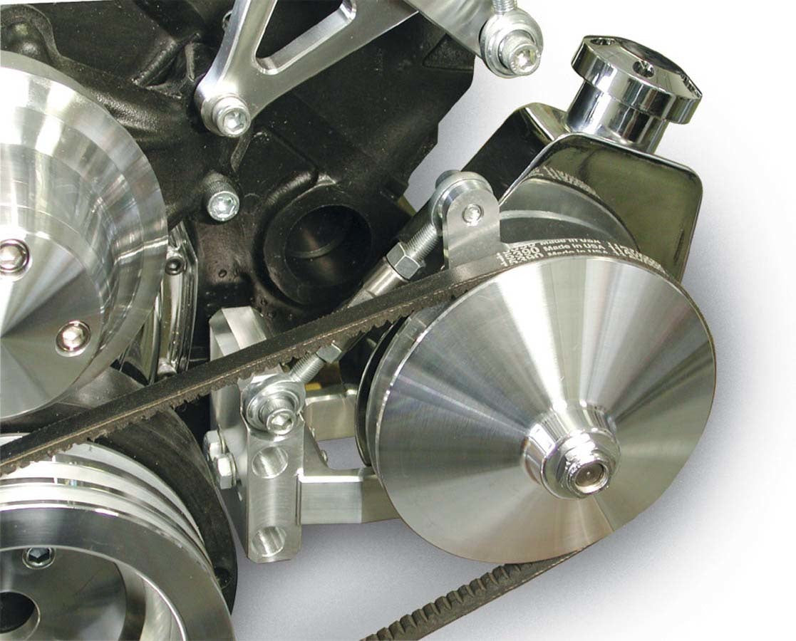 March Performance Power Steering Pump Bracket Kit for Small Block Chevy, Driver Side Mount, Adjustable, Aluminum with Clear Powder Coat Finish
