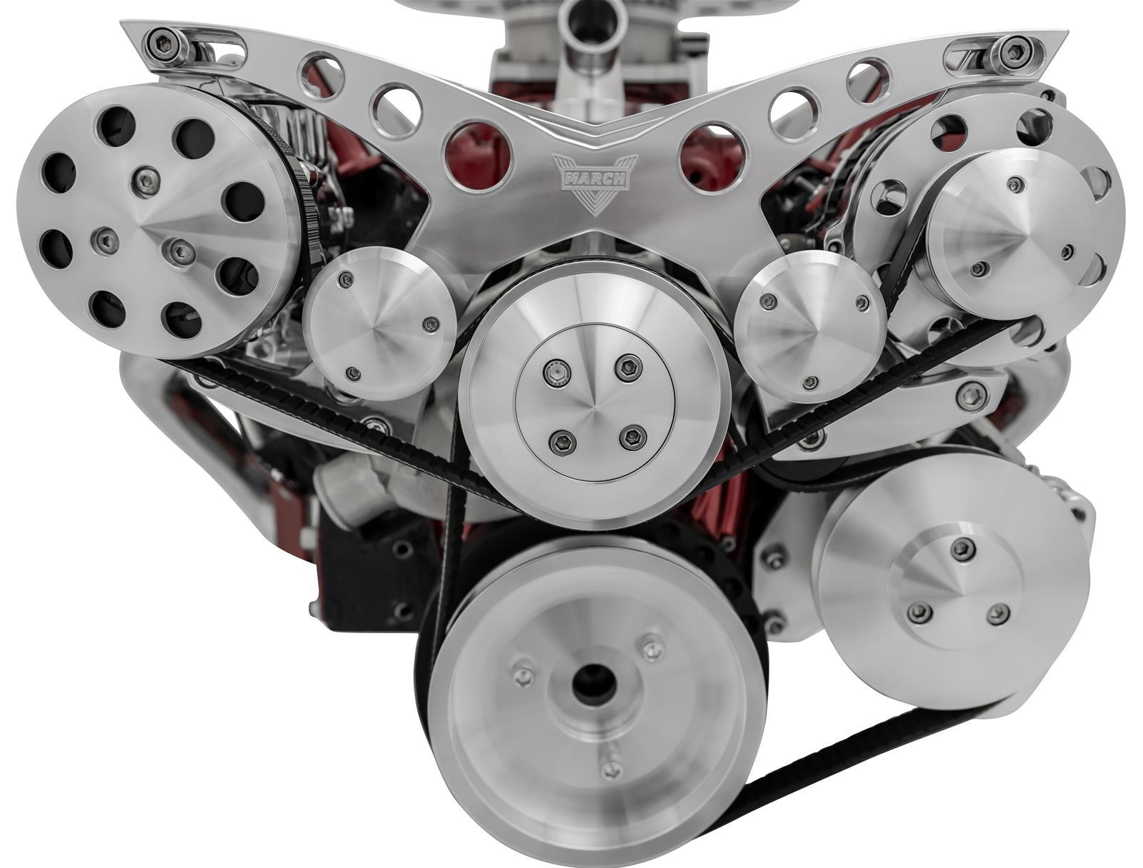 March Performance SBC Corvette Serpentine System with Air Conditioning and Aluminum 6-Rib Pulley Kit