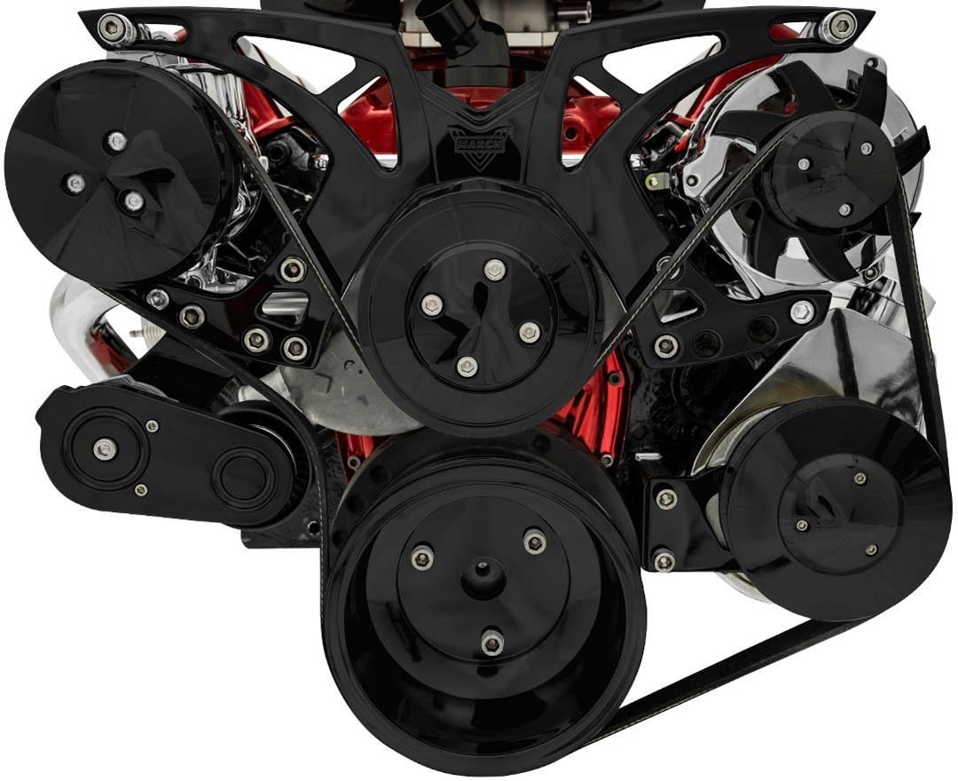 March Performance BBC Style Track Serpentine Pulley Kit with Air Conditioning for Big Block Chevy, 6-Rib, Aluminum Black